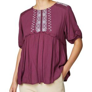 Knox Rose Maroon Embroidered Blouse Women's Size XS